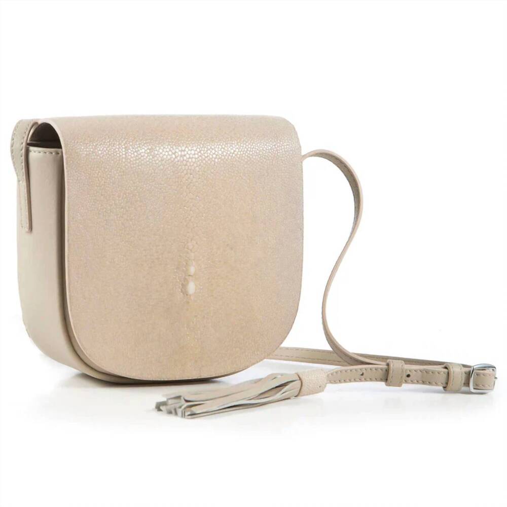NEW VIVO women's brooke crossbody small saddle bag in putty shagreen